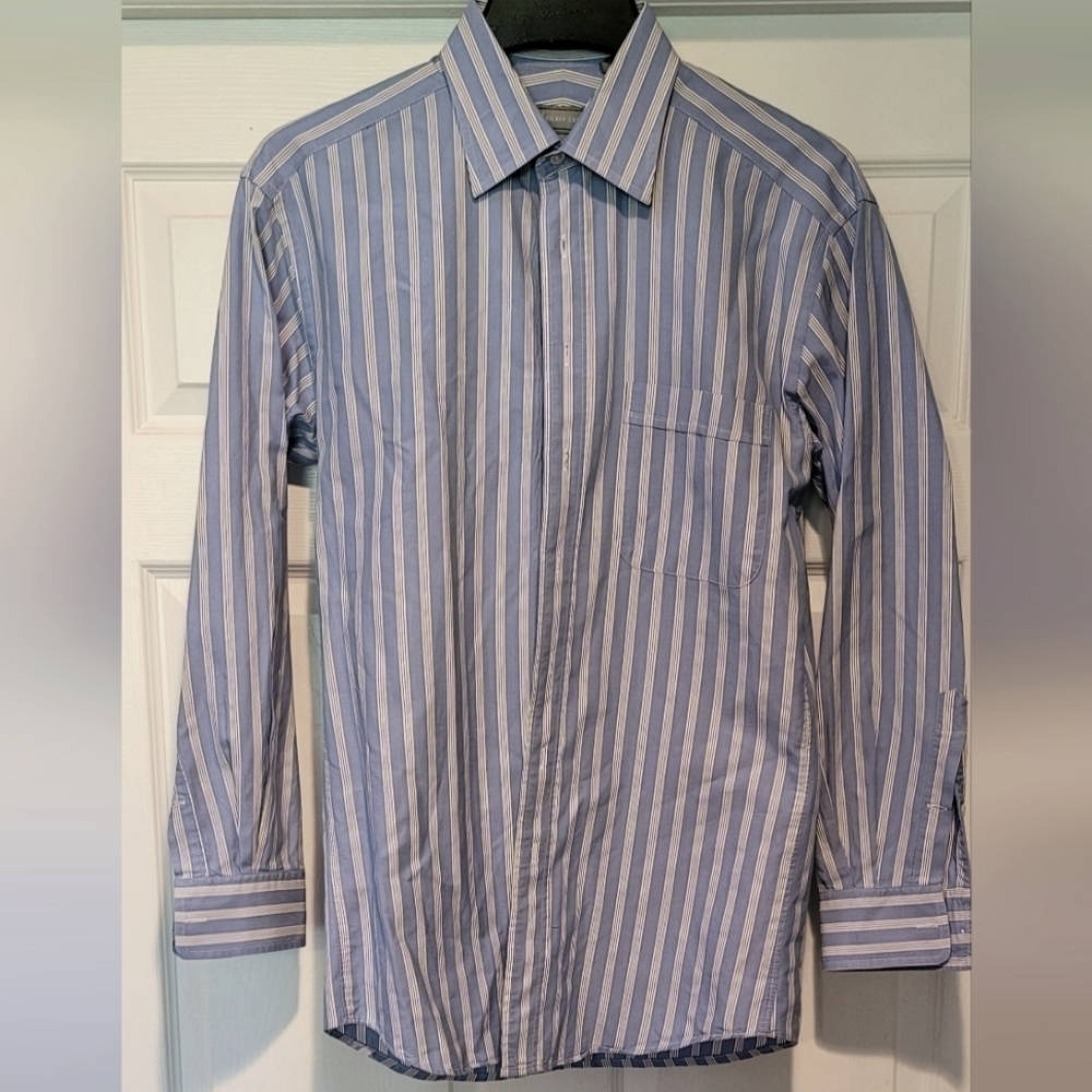 Men's Hickey Freeman Blue Striped Button Down Dress / Casual Long Sleeve 15.5 33